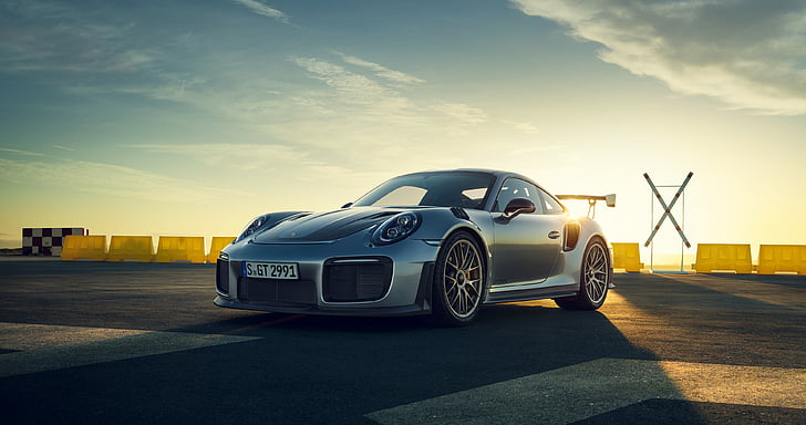 silver coupe on gray concrete road during dawn, Porsche 911 GT2 RS