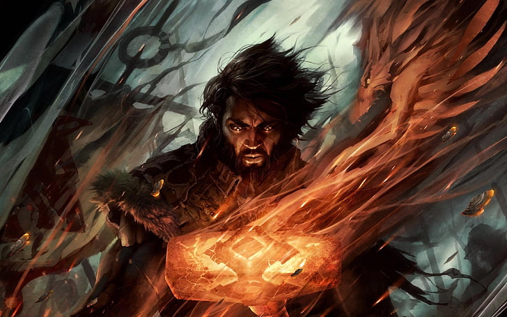male with fire character digital wallpaper, fantasy art, The Wheel of Time, HD wallpaper