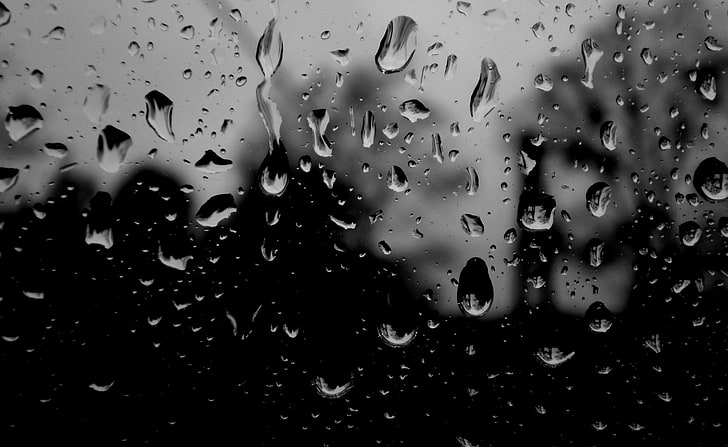 Dark Rainy Day, grayscale photography of liquid, Black and White