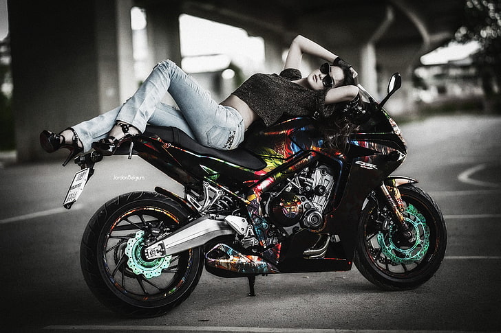 women with motorcycles, photo manipulation, jordan belgium