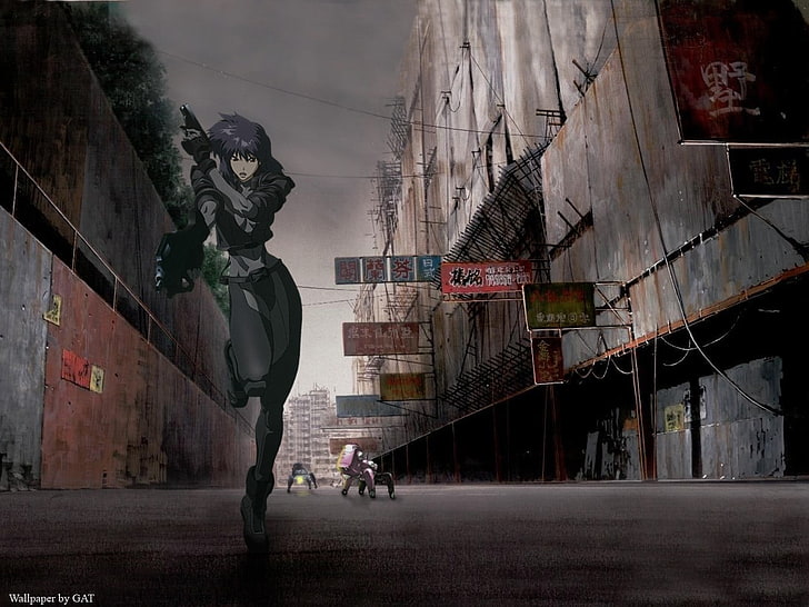 female game character, anime, Ghost in the Shell, architecture