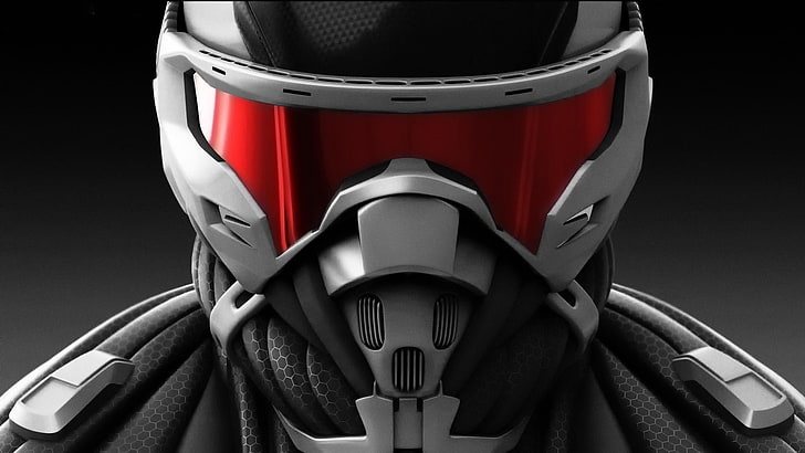 grey and black cyborg, Crysis 2, video games, technology, red