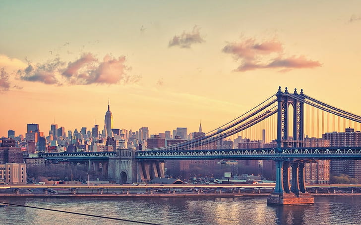 city, water, bridge, Manhattan Bridge, New York City, HD wallpaper
