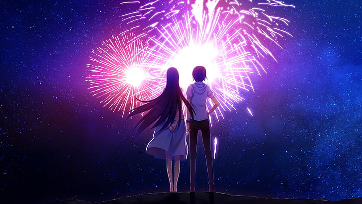 man and woman watching fireworks anime characters, manga, Grisaia no Kajitsu, HD wallpaper