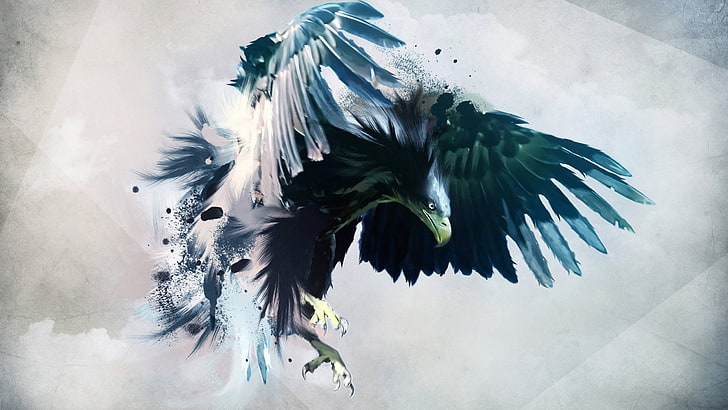 eagle, artwork, digital art, animals, birds, flying, animal themes, HD wallpaper