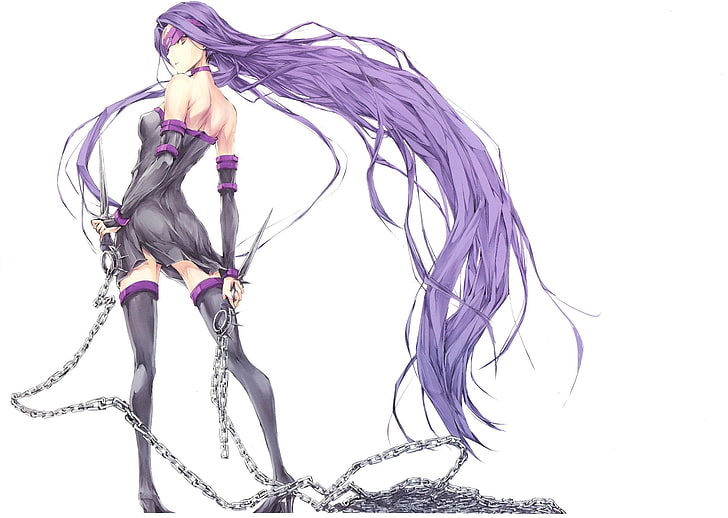 purple haired female anime character holding chains illustration, HD wallpaper