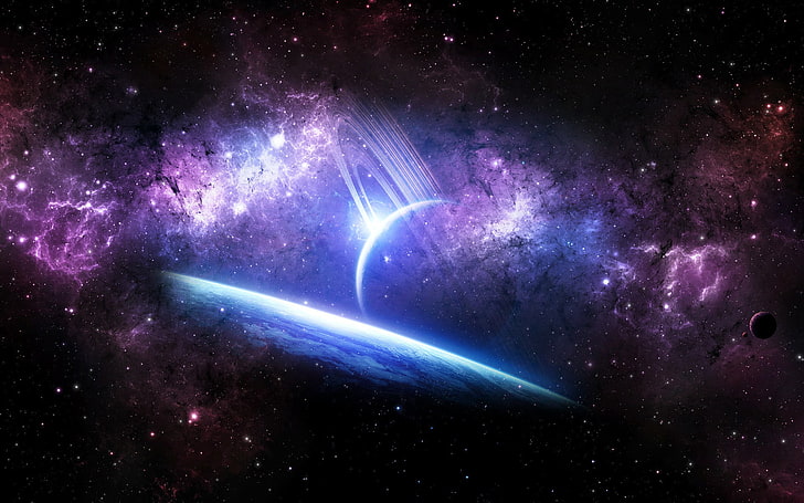 Saturn and galaxy artwork, space, planet, abstract, star - space