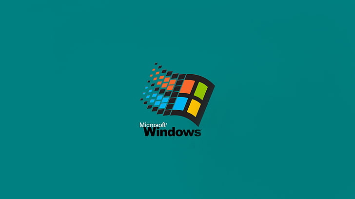 Microsoft Windows 95 logo, copy space, no people, text, blue