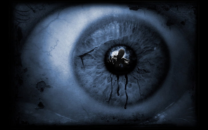 person's retina, eyes, digital art, horror, artwork, auto post production filter