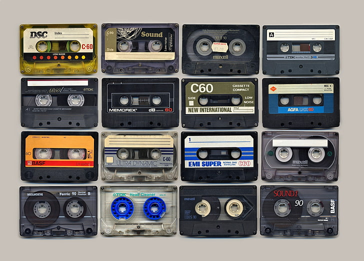 cassette tape lot, music, technology, large group of objects, HD wallpaper