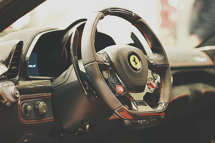 black and gray steering wheel, Ferrari, car, car interior, mode of transportation, HD wallpaper