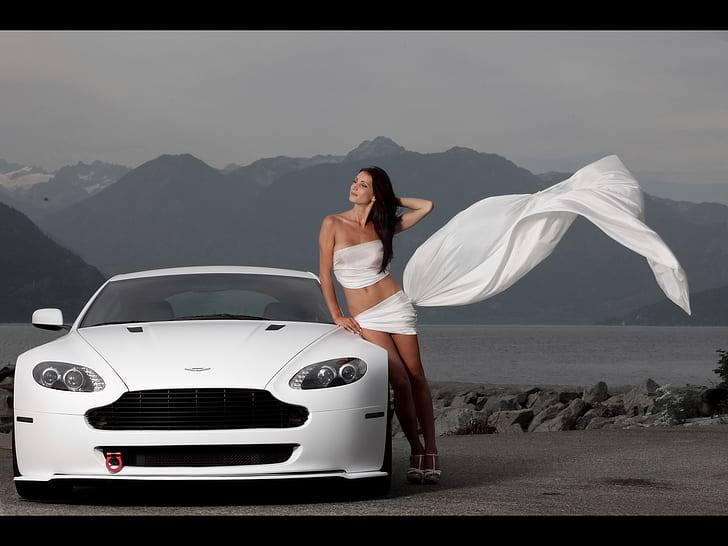 Aston Martin Vantage Model Woman Girl HD, cars, HD wallpaper