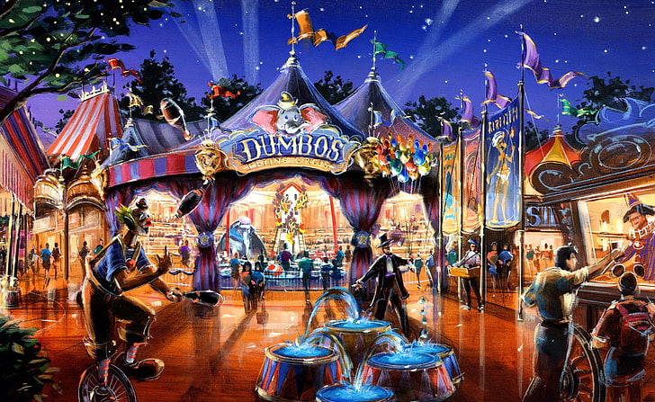 Dumbo In Fantasyland, Dumbos amusement park illustration, Cartoons