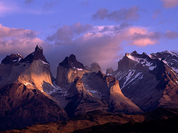 brown mountain range, cuernos del paine, andes, chile, mountains, HD wallpaper