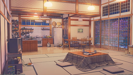 HD wallpaper: anime room, kitchen, inside the building, kotatsu, scenic,  sunshine | Wallpaper Flare