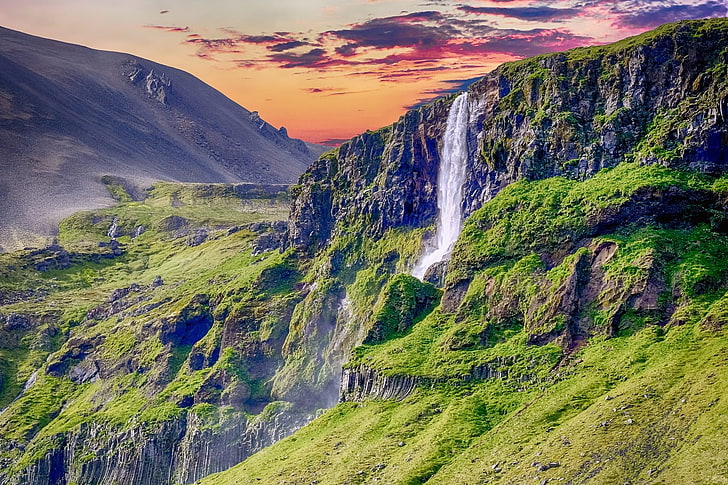 agua, cascada, catarata, montañas, precipicio, HD wallpaper
