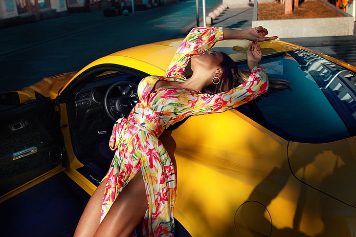 Max Sokolovich, women, model, women with cars, Ford Mustang, HD wallpaper