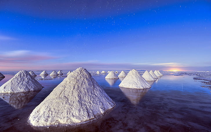 Piles of salt, Dead Sea, blue sky, HD wallpaper