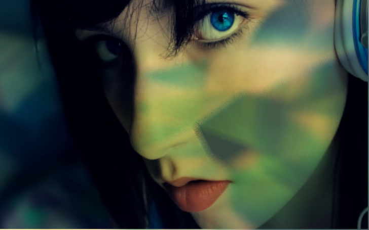woman with blue eyes, sensual gaze, one person, portrait, headshot