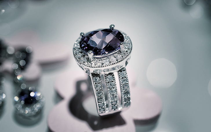 HD wallpaper: Engagement diamond ring, silver and white diamond embellished  black gemstone wedding ring | Wallpaper Flare