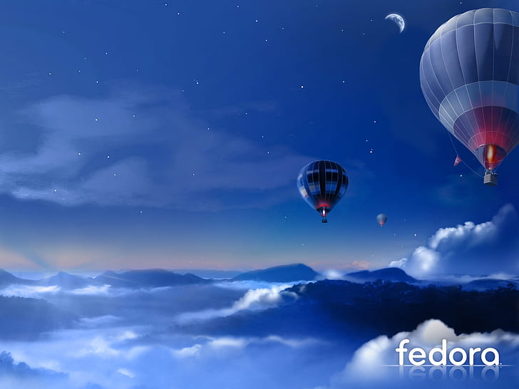 night linux fedora hot air balloons 1600x1200  Technology Linux HD Art, HD wallpaper