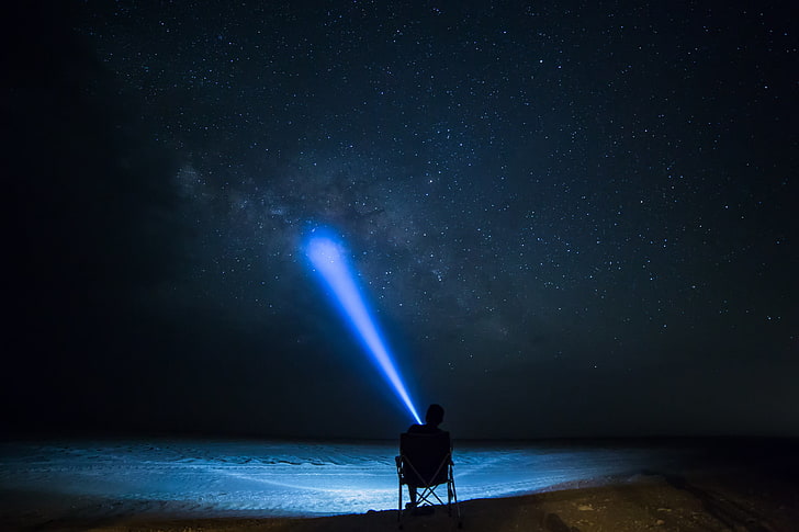 black chair, sea, space, stars, people, night, star - Space, astronomy, HD wallpaper