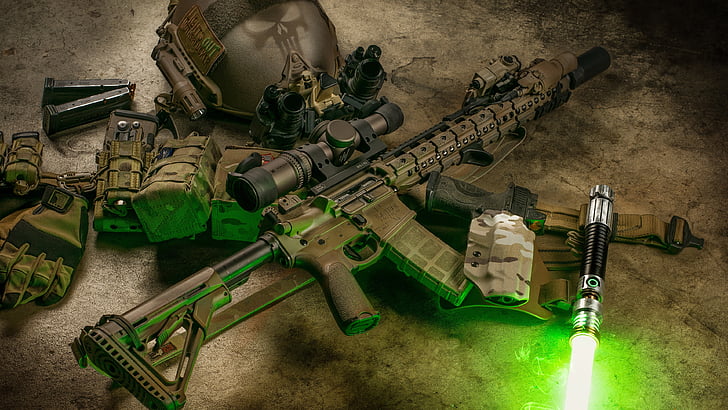 weapon, firearm, gun, gun accessory, flashlight, HD wallpaper