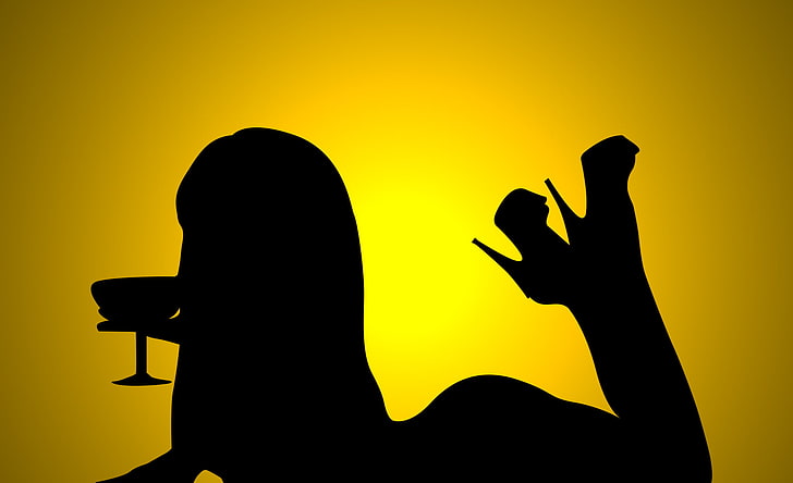 silhouette of woman in prone position holding glass illustration