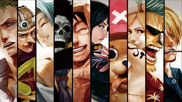 One Piece Straw Hat Pirates collage, Roronoa Zoro, Usopp, Brook