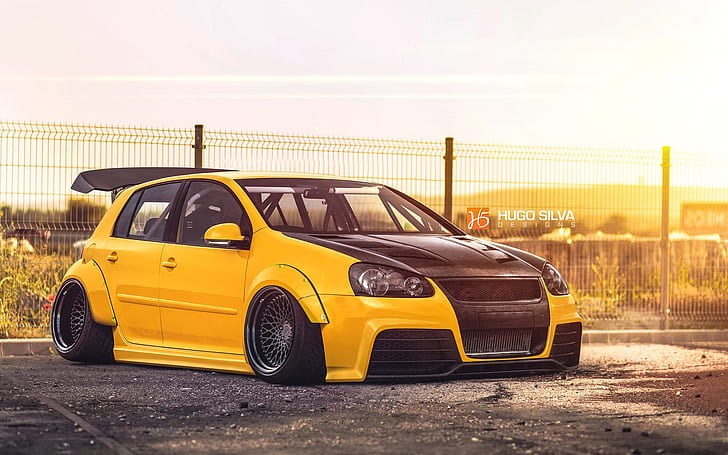 Volkswagen Golf yellow car, HD wallpaper