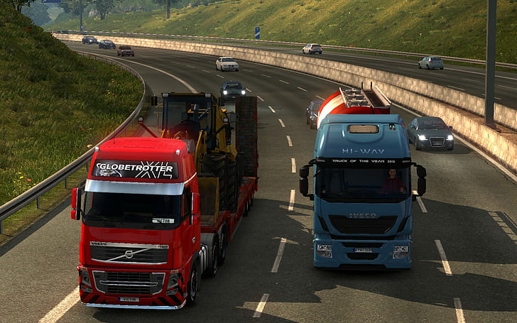 euro truck simulator 2 video games night sun morning road car trucks cargo