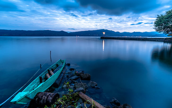 Samosir View Of Lake Toba, blue, boats, dawn, indonesia, lakes, HD wallpaper
