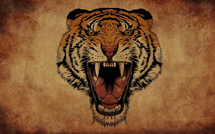 HD wallpaper: tiger angry face illustration, background, mouth, fangs, roar  | Wallpaper Flare