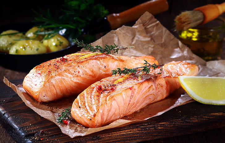 food, salmon, fish, Grilled Salmon, food and drink, freshness, HD wallpaper