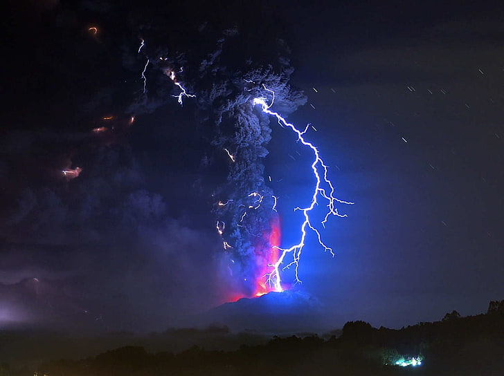 lightning illustration, volcano, nature, power in nature, cloud - sky, HD wallpaper