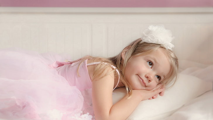 girl's pink spaghetti strap dress, dancer, child, cute, caucasian Ethnicity