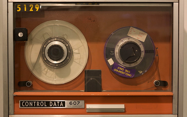 orange Control Data recorder, vintage, 1980s, history, technology, HD wallpaper