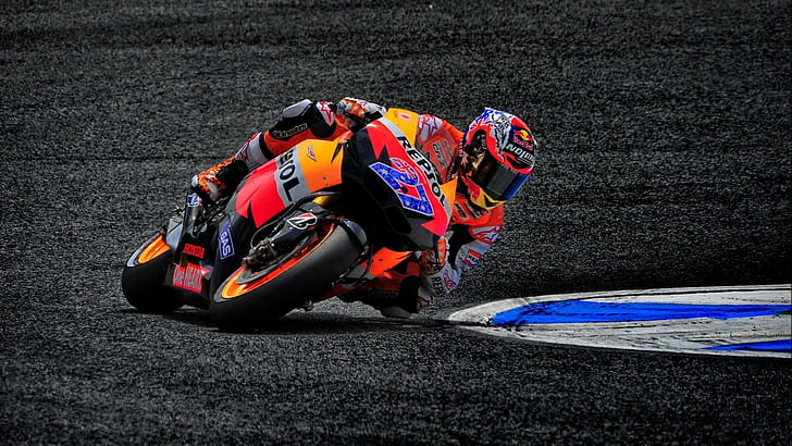 Repsol Honda, black orange and red repsol sports bike, motorcycles, HD wallpaper
