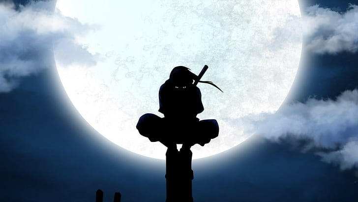 uchiha itachi anbu silhouette moon anime utility pole, sky, HD wallpaper