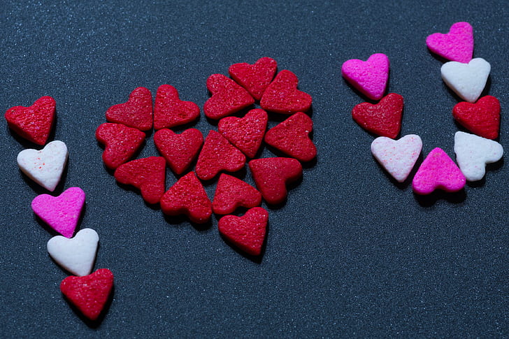 red, white, and pink heart decors, I ♥ u, pic, macro, mondays, HD wallpaper