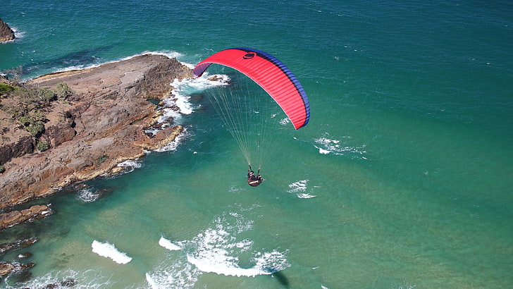 air sports, paragliding, windsports, coastal and oceanic landforms, HD wallpaper