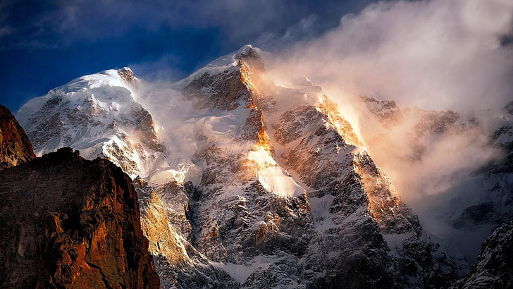 peak, ultar sar, asia, karakoram, snow, sunrise, formation