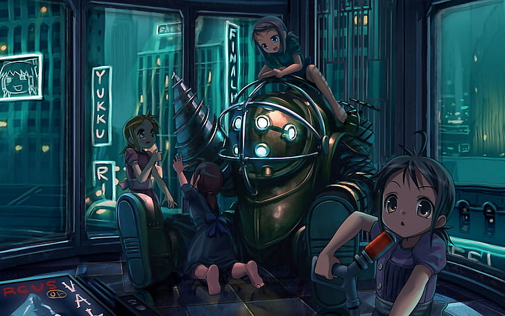 Big Daddy, BioShock, Little Sister, video games, anime, HD wallpaper