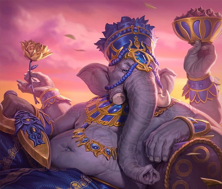 Ganesha, forrest imel, elephant, smite, game, fantasy, pink, HD wallpaper