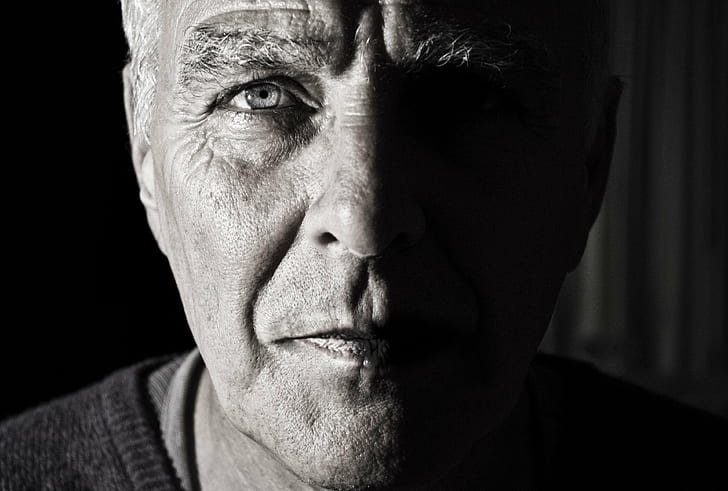 black and white, crinkles, elder, elderly, grandpa, grandparent