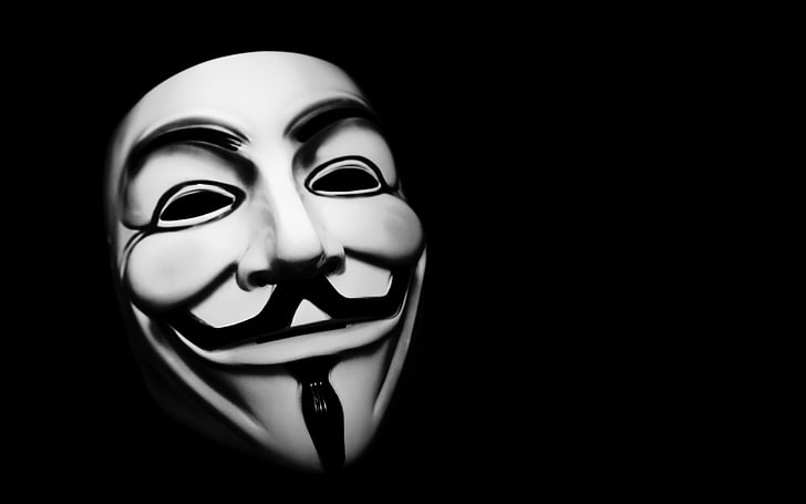 Guy Fawkes mask, V for Vendetta, hackers, hacking, representation
