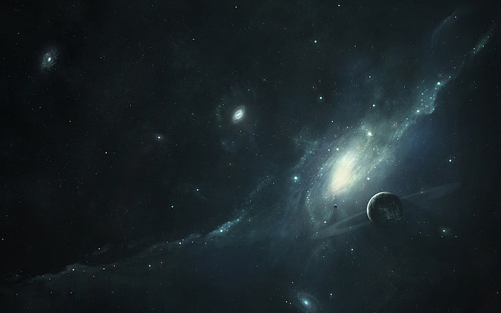 galaxy illustration, space, stars, planet, space art, astronomy, HD wallpaper