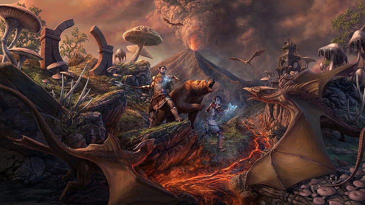 fictional character near volcano wallpaper, The Elder Scrolls Online, HD wallpaper
