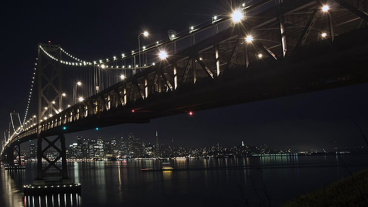 bridge, night, cityscape, built structure, connection, illuminated, HD wallpaper