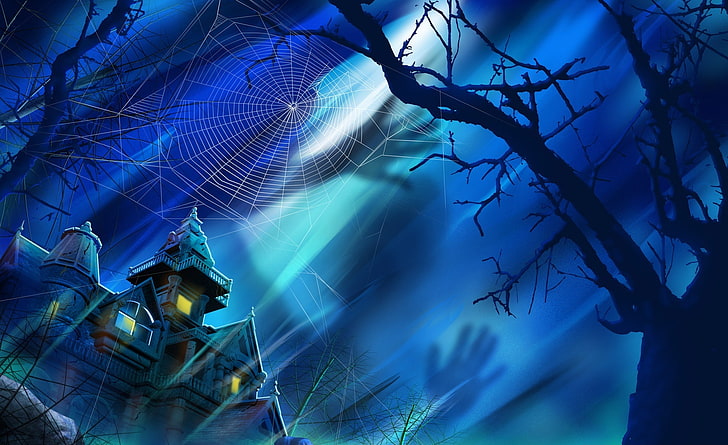 Spooky House Night Hallowmas Halloween, haunted house wallpaper, HD wallpaper